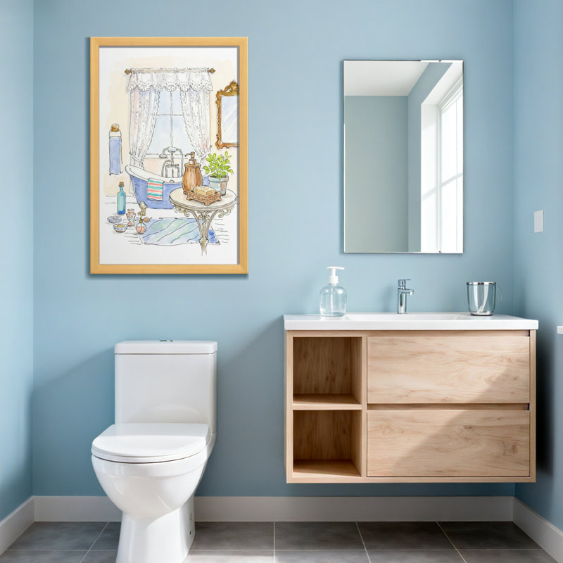 Scène de salle de bain avec baignoire et miroir Bath & Laundry, Toile tendue, Ne s’applique pas, H 18 po x l 12 po
