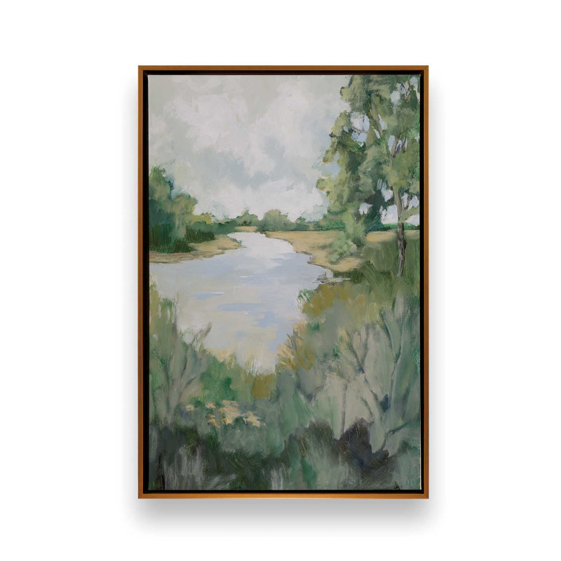 «Peaceful Riverside View I», reproduction sur toile , H 48,75 po x l 32,75 po x P 1,75 po, Or poli