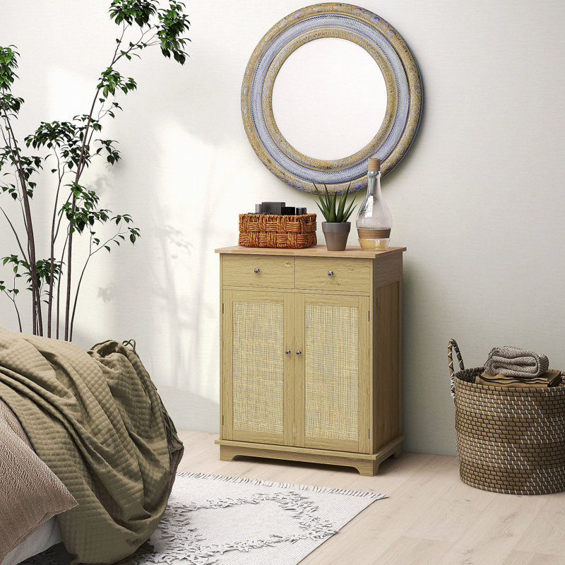 Buffet avec portes en rotin naturel et tablettes réglables, Naturel