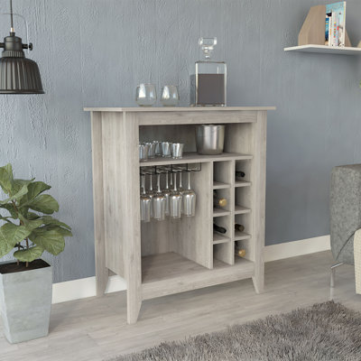 Armoire de bar Essential, une tablette ouverte, six supports à vin intégrés, un tiroir