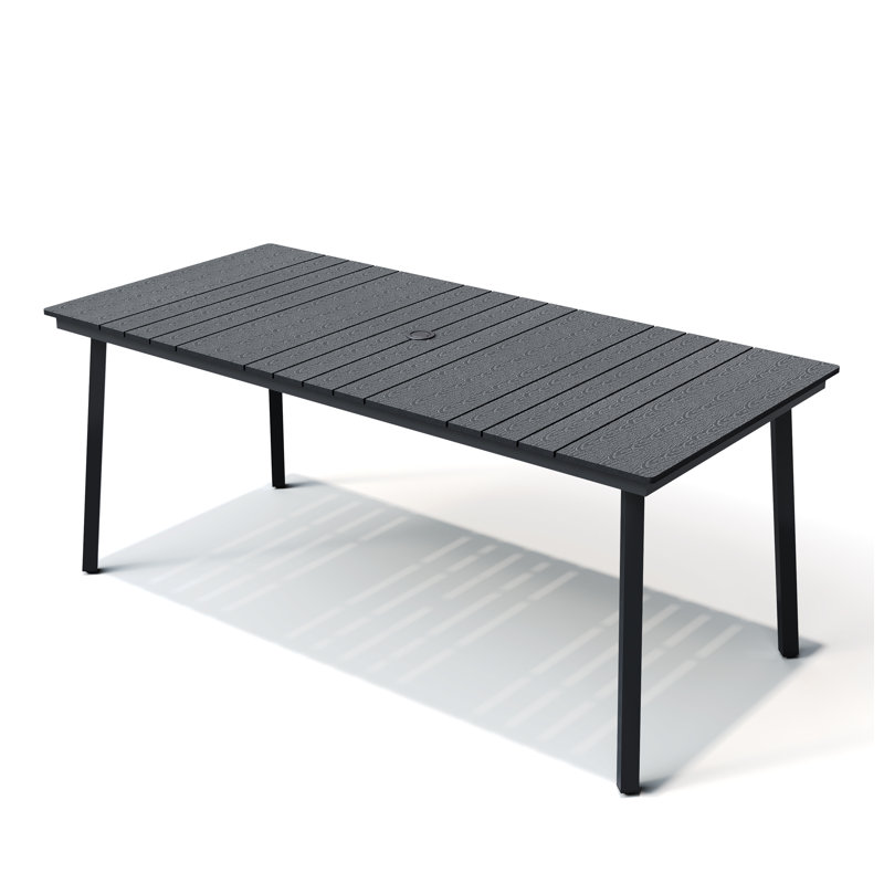 Table de salle à manger rectangulaire pour l'extérieur avec trou pour parasol, Noir