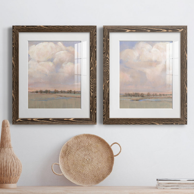 " Billowing Clouds I " 2 - Pieces Painting Print, 24" H x 36" W x 1.5" D, Walnut Framed Paper