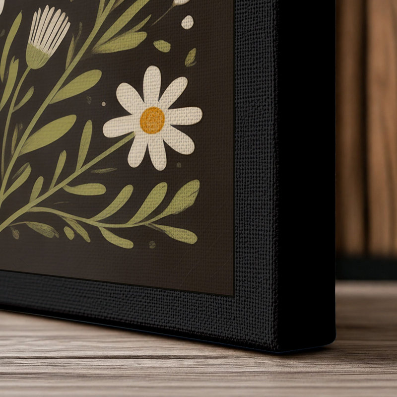Daisy Studies Botanical - Wrapped Canvas, 30x20 - 76.2 x 50.8 cm, Black Border