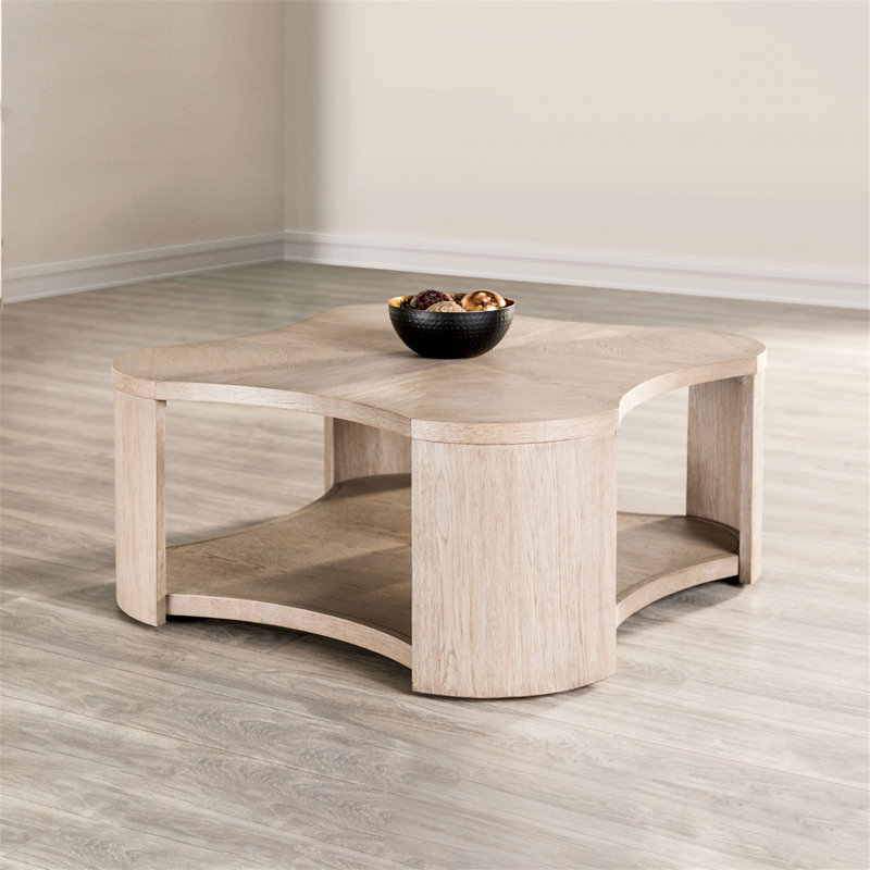 1 table basse de style moderne avec roulettes attachées avec rangement ouvert et structure en bois d'hévéa finition chêne (table incluse seulement)