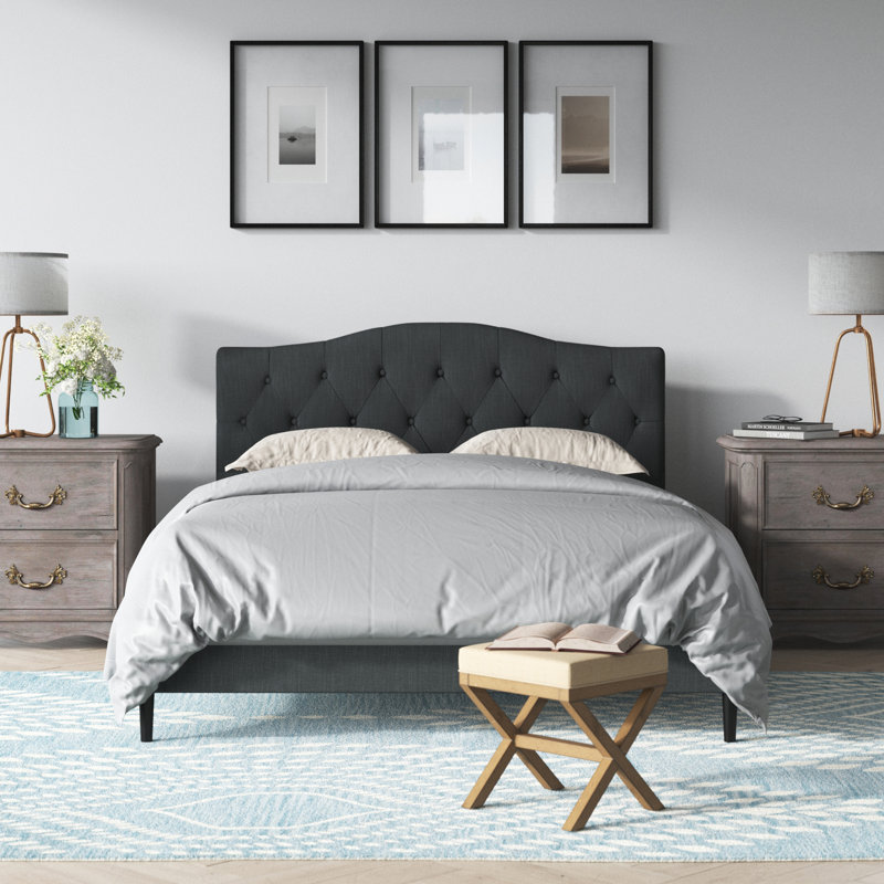 Arnette Upholstered Platform Bed, Queen, Charcoal Gray