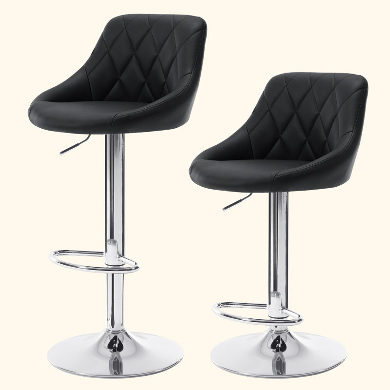 Swivel Upholstered Adjustable Height Counter Stool with Metal Frame, Black Faux