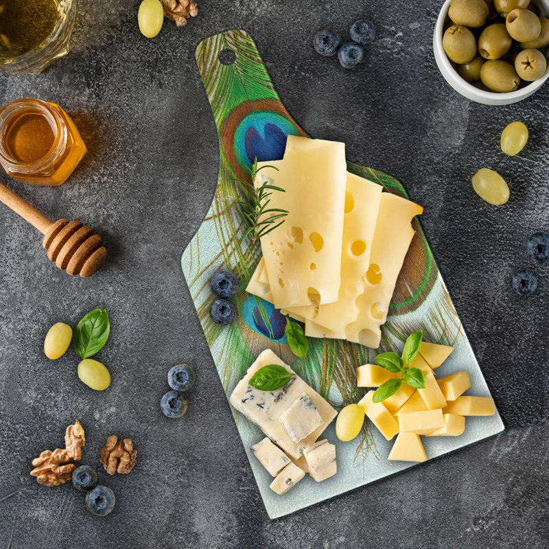 Peacock Feather Tempered Glass Cutting Board