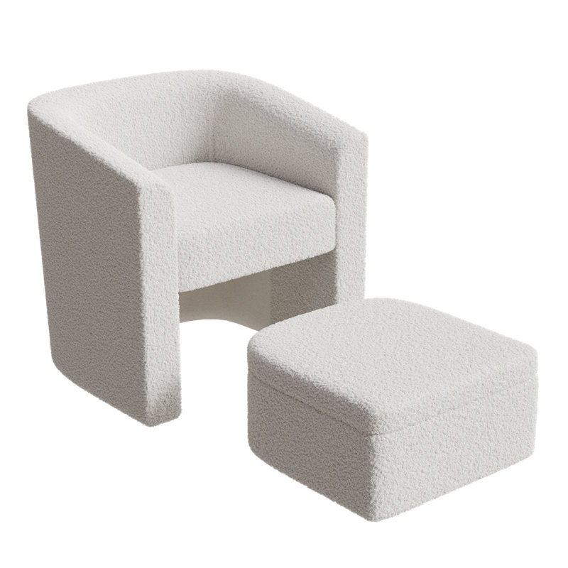 Fauteuil d'appoint blanc avec ensemble de fauteuils, fauteuil d'appoint de salon moderne, fauteuil simple, repose-pieds avec rangement, convient pour chambre / bureau / espace de lecture, blanc crème