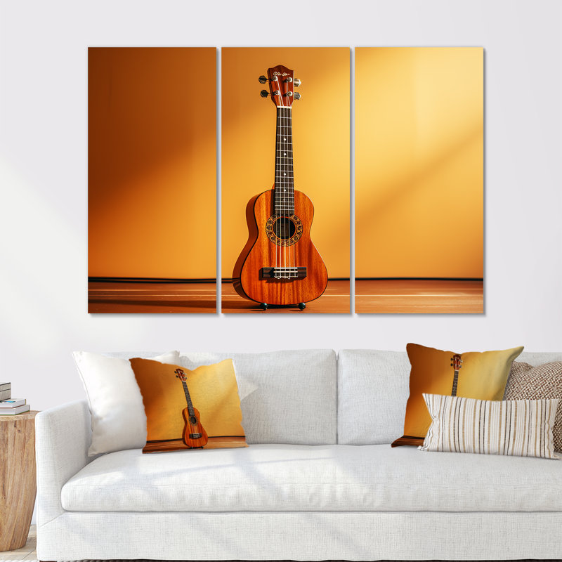 Minimalisme, guitare jaune, musique, mélodie, Toile tendue, H 40 po x l 61 po x P 1 po