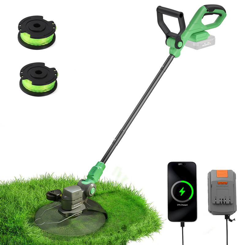 12Inch 20V String Trimmer, 4.0Ah Li-Ion Battery Powered Grass Cutter With Auto Line Feed, 2 In 1 Lawn Edger And Weed Trimmer With 2Pcs Grass Trimmer Spool Line