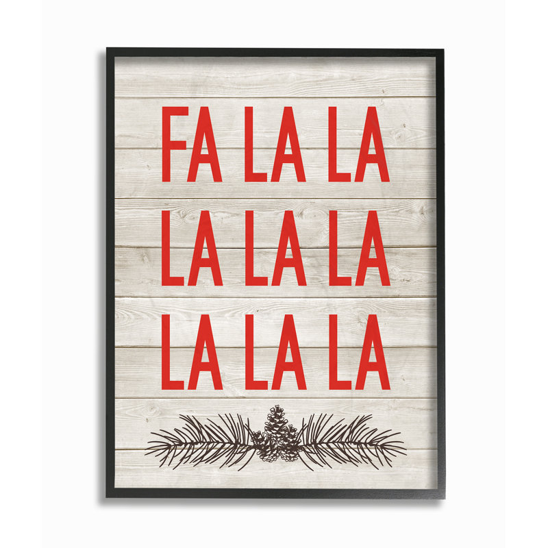 « christmas deck the halls fa la », art textuel, H 20 po x l 16 po, Giclée encadrée noir minuit