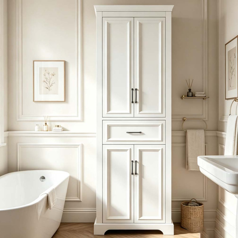 Meuble-lavabo autoportant de 70,8 po de conception moderne et élégante, 4 portes et 1 tiroir, rangement compact avec tablettes réglables
