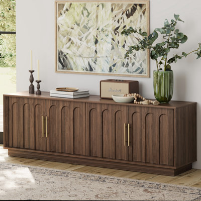 67 inch Arched Wood Grain Media Console for 75 Inch TV, Storage Cabinet，Walnut