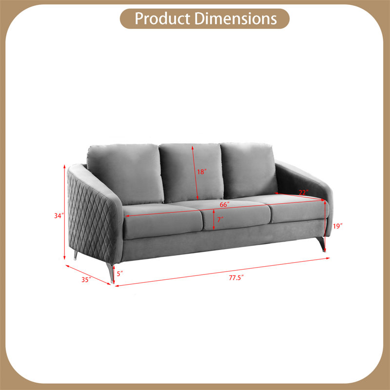 Canapé en velours de 77,5 po Ravenscroft, Velours gris