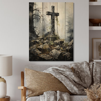 Croix religieuse sacrée I, impression sur bois