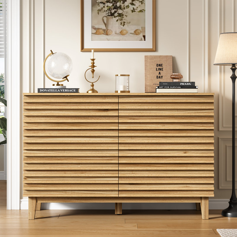 6 Drawer 47.2" W Wooden Strip Decoration Double Dresser, Natural