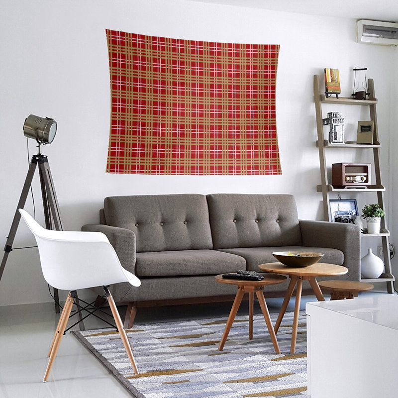 Tapisserie de luxe San Francisco en microfibre, Rouge / blanc / or, H 51 po x l 60 po