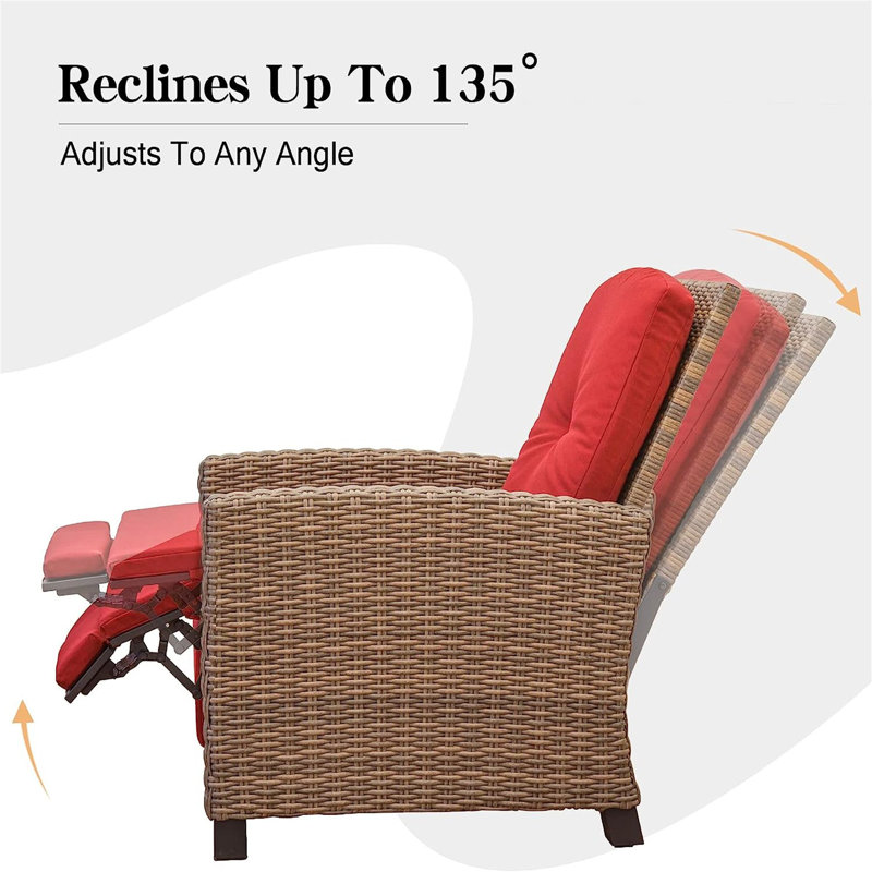 Chaise de patio inclinable avec coussins Adamsons, Rouge