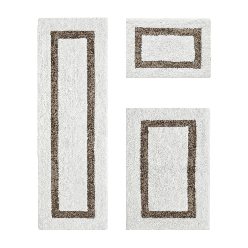 Ensemble de tapis de salle de bain réversible 100% coton ultra doux 3 pièces Atle, Blanc / beige
