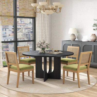 Ensemble de table de salle à manger 47 "avec chaises en rotin, table de cuisine de ferme avec base en U et chaises pour petits espaces