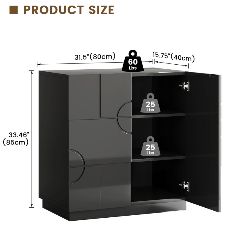 31.5" Accent Cabinet With Adjustable Shelves, Black