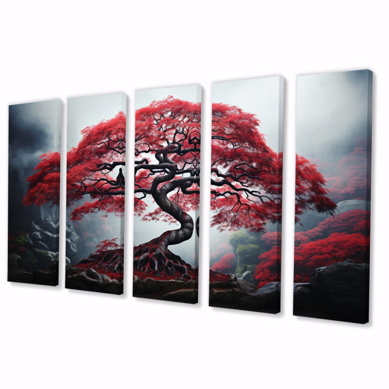 Érable japonais rouge sur toile, 5 pièces