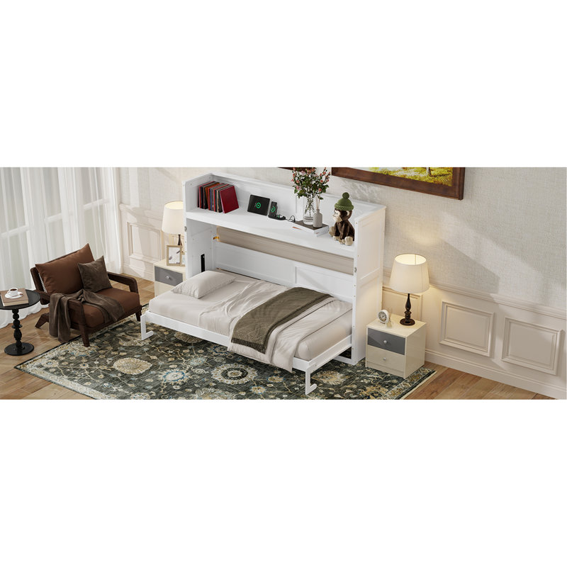 Murphy Bed With Desk,LED Light And USB Charging Station