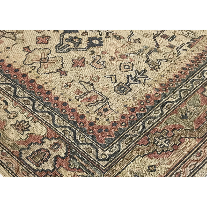Hand-Knotted High-Quality Beige and Red Area Rug