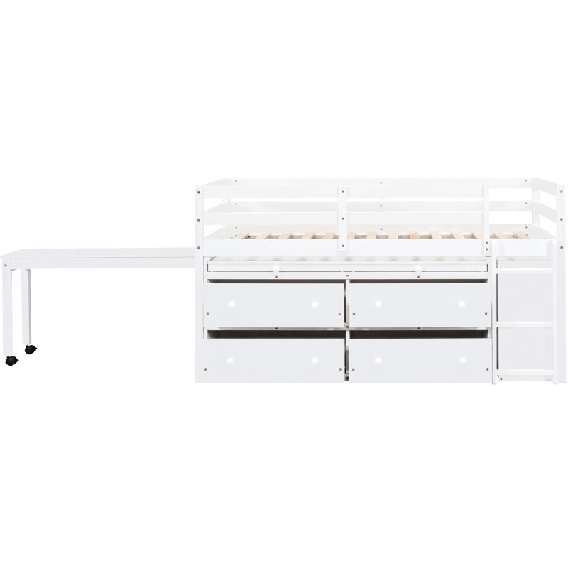 Lit mezzanine simple avec bureau et rangement Space, blanc, design moderne, Lit simple, Blanc