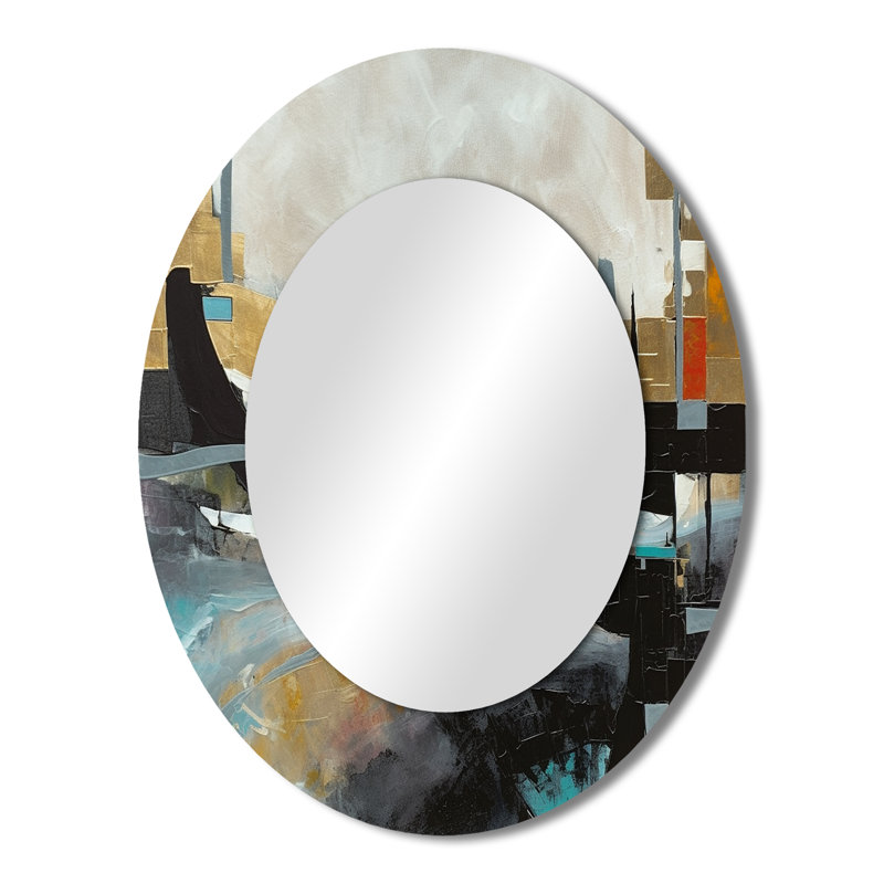 Au-delà de la nature II - grand miroir mural ovale sur métal, 43 po x 33 po