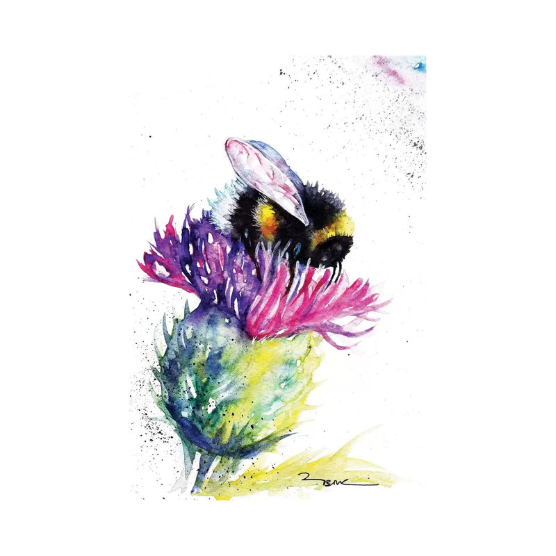 Bee And Thistle - Painting on Canvas, Wrapped Canvas, 45.72cm H x 30.48cm W x 1.91cm D