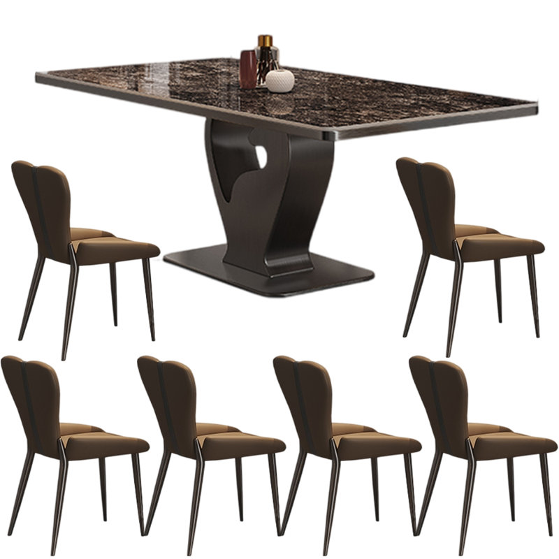 Light luxury style modern dining table sets, Black, 29.53"H x 70.87"L x 35.43"W