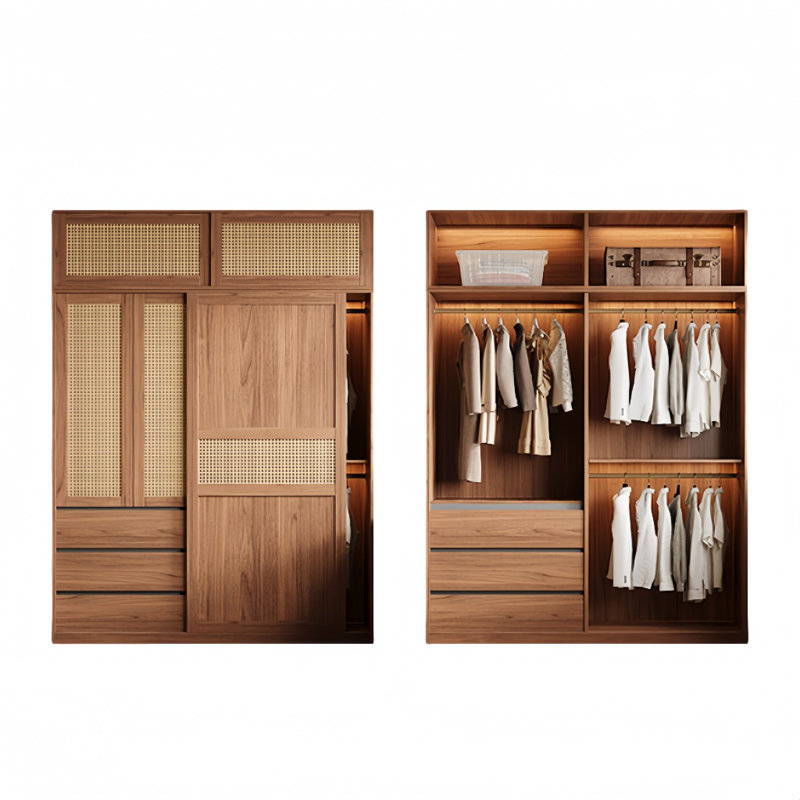 Garde-robe coulissante simple et élégante en osier, H 97,64 po x l 55,12 po x P 23,62 po