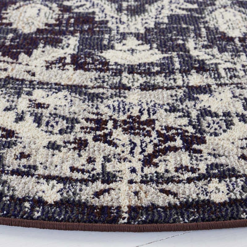 Almyra Oriental Area Rug, Round 6'7", Ivory/Navy