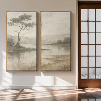 60 pi x 30 po x 2 pièces, paysage de lac doux pour l'entrée - ensemble de 2 reproductions d'art murales encadrées sur toile