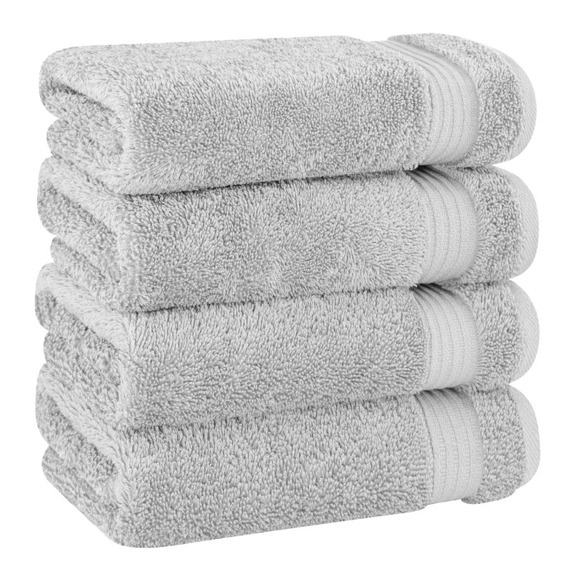 100% Cotton Turkish  Hand Towel Set, 4 Piece Soft, Absorbent Hand Face Towels, Silver Grey