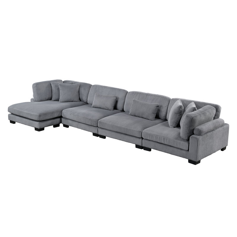 Canapé modulaire 4 pièces avec méridienne réversible Larry, H 34,5 po x l 180 po x P 70 po, Taupe velours côtelé