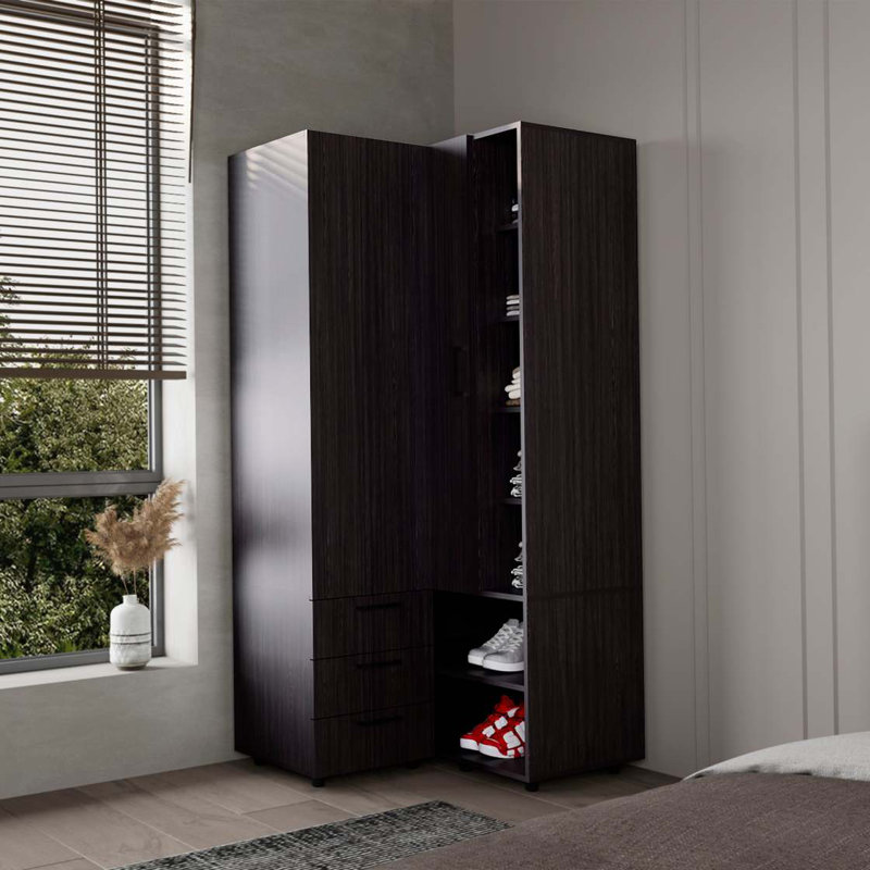 Armoire Wenge avec rangement ouvert et 2 tiroirs, Wengé