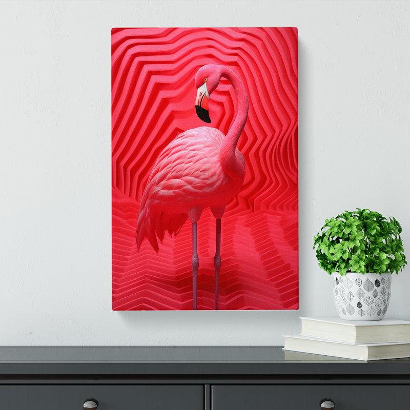Flamingo Op - Wrapped Canvas Print, 50cm H x 35cm W x 3cm D