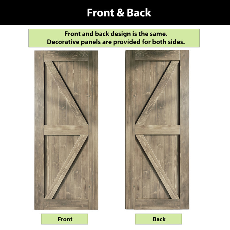 Arrow Design Color Solid Pine Wood Unassembled Door with Black Rustic Installation Hardware Kit, Classic Gray, 42" x 84"