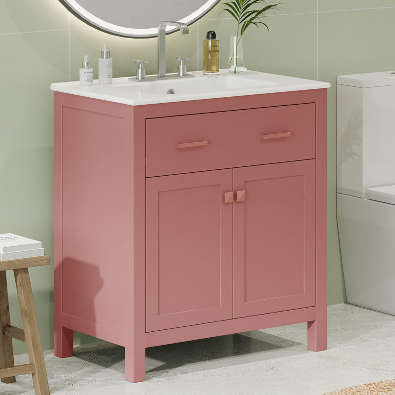 Meuble-lavabo simple 30 po avec comptoir en céramique, Rose
