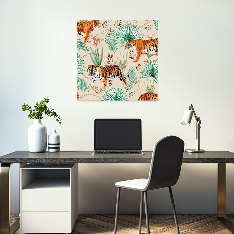 Contemporary Art Abstract Contemporary Cat Tiger Forest Nature Wall Art 1 Piece Wrapped Canvas Wall Art