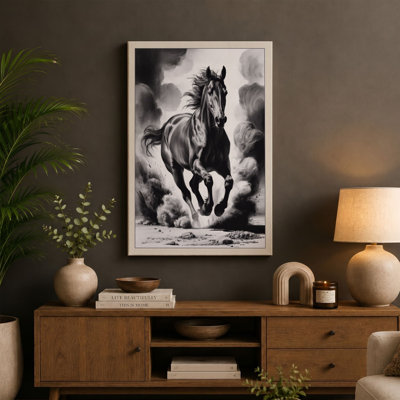 Charging Horse Dramatic 1 Piece Wrapped Canvas Wall Art