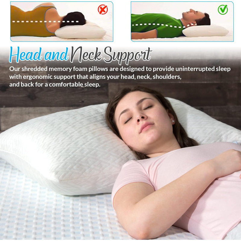 King Size White Bamboo Cooling Memory Foam Pillows, Set of 2