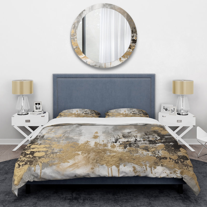 Ensemble de housse de couette Modern Golden Abstract, Housse de couette pour grand lit et 2 taies décor