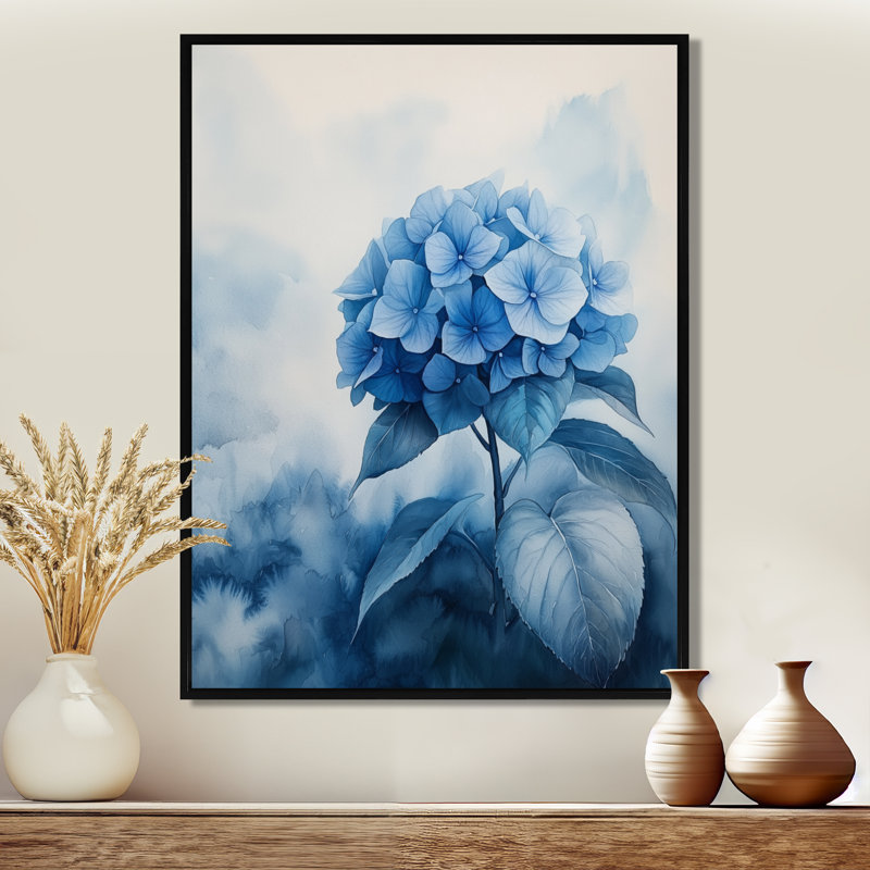 Hydrangées dans un jardin brumeux II - impressions sur toile d'hortensias, Noir, Reproduction avec cadre flottant