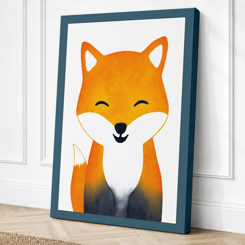 Happy Fox Modern - Print, 30x20 - 76.2 x 50.8 cm, Teal Border