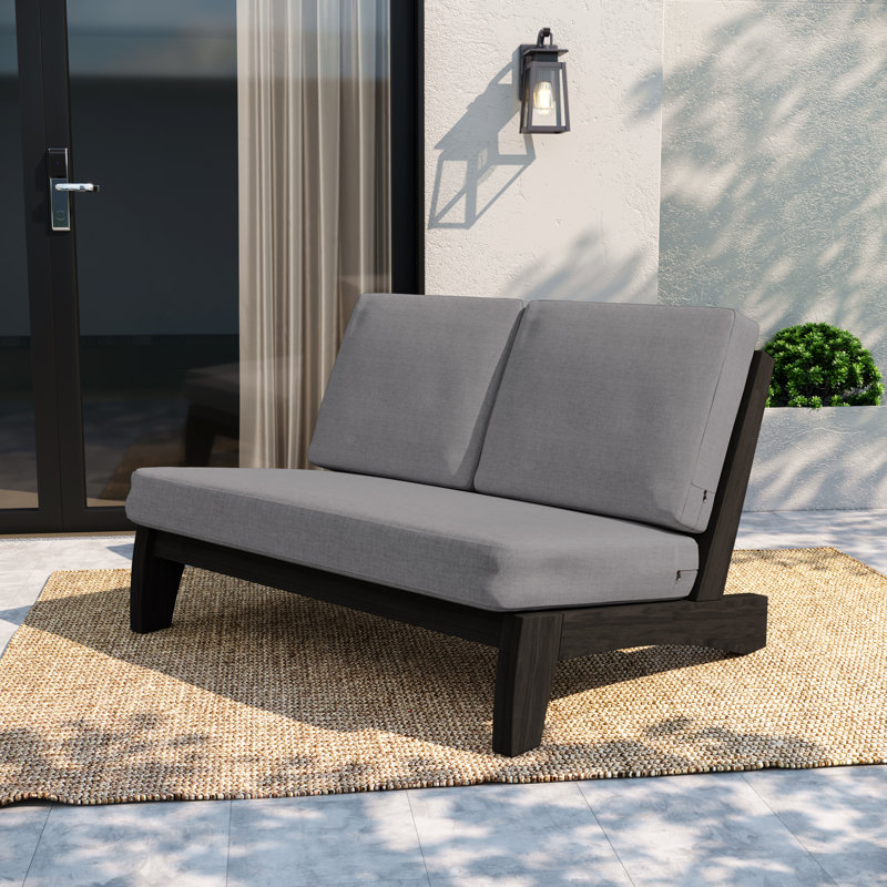 Audia 111.3Cm Wide Outdoor L- Shaped Loveseat with Cushions, Grey, Dark Brown