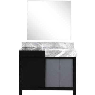 Meuble-lavabo noir et gris l 42 po x P 22 po - comptoir en marbre et miroir à fermeture en douceur de 34 po, teinte rayée, espaces de tiroirs abondants + grande salle de bain grise avec 1 armoire et 3 tiroirs