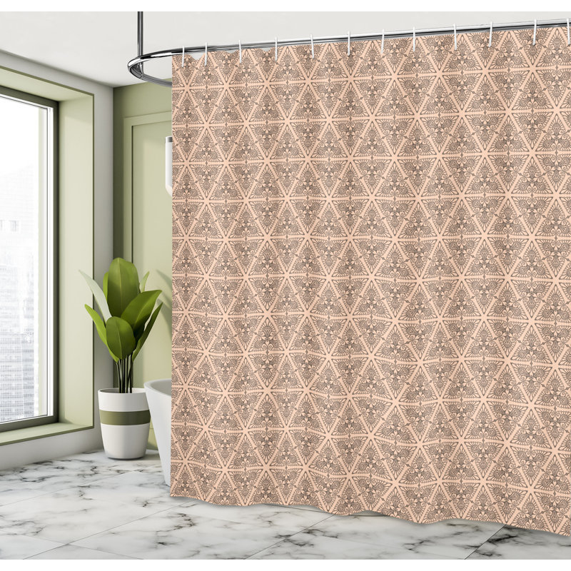 Shower Curtain Set + Hooks, 69"H x 70"W, Ecru Sepia